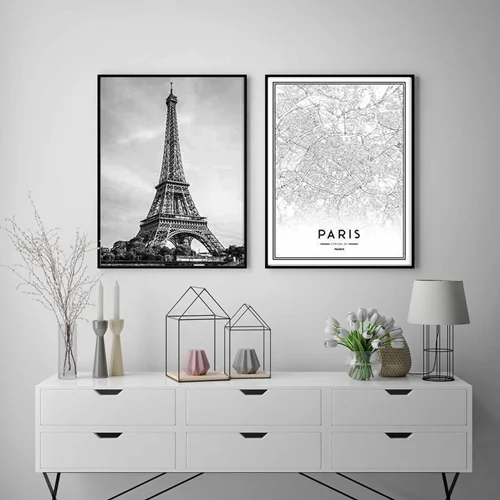 تابلو دکوراتیو طرح برج ایفل و نقشه پاریس