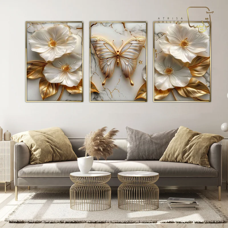 تابلو طرح پروانه و گل مدرن