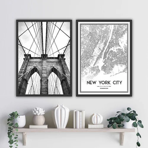 تابلو دکوراتیو طرح پل منهتن و نقشه نیویورک
